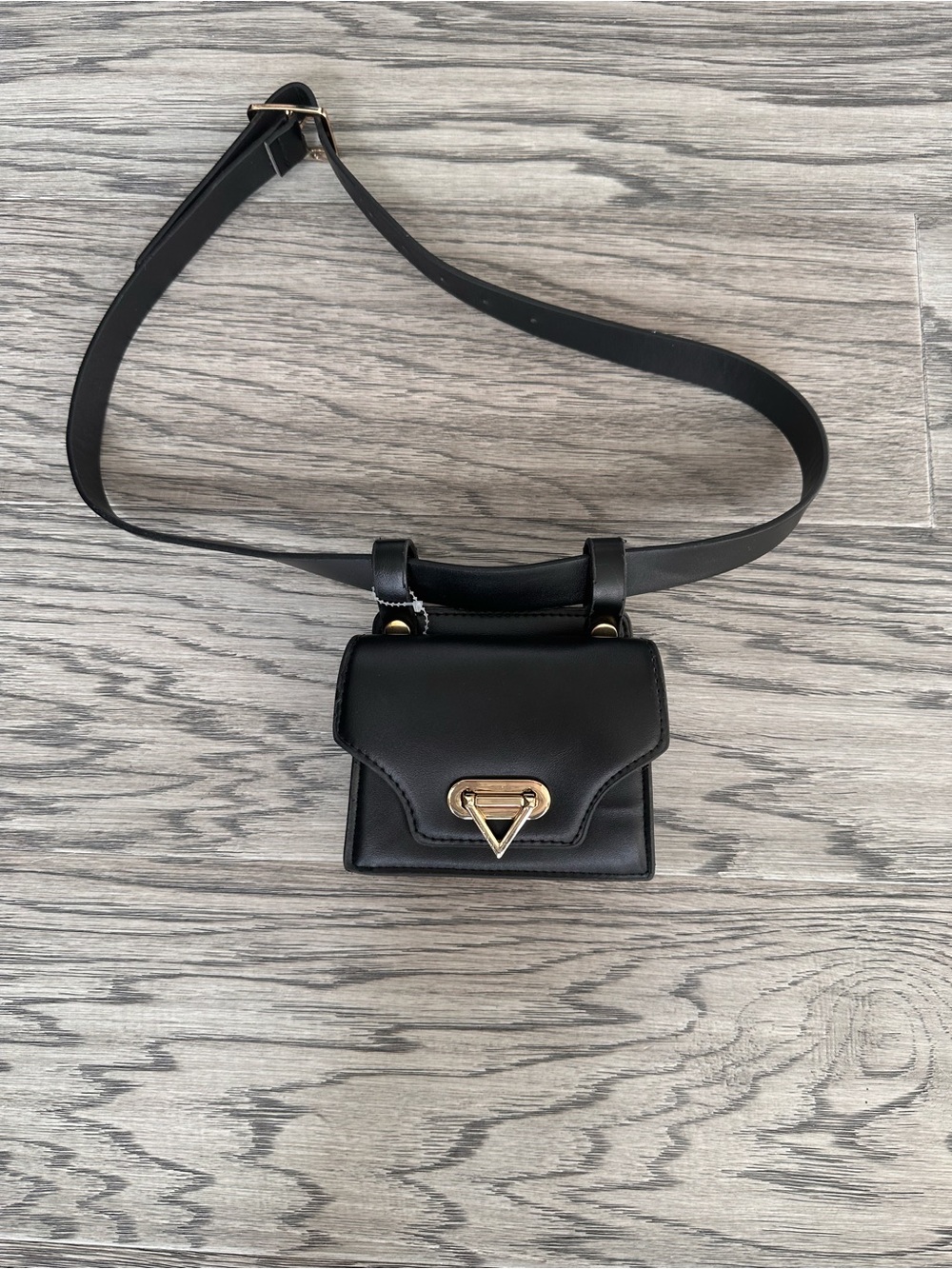 Black Leather Mini Belt Bag with Gold Hardware